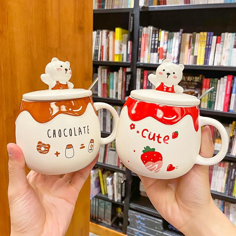 Kawaii Bear Peach Strawberry Ceramic Cup  |  Bottles