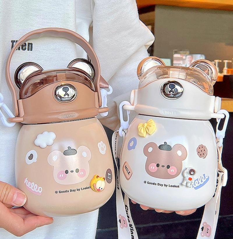 Kawaii Bear Thermal Flask Straw Bottle (800Ml)  |  Bottles