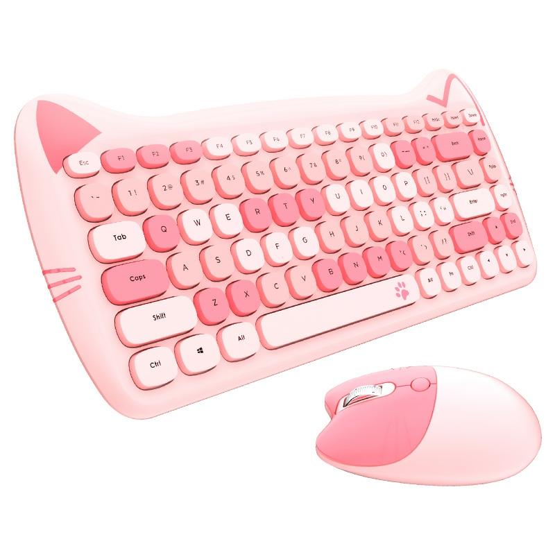 Kawaii Candy Cat Wireless Keyboard Mouse Set – Limited Edition  |  Desk Organizers