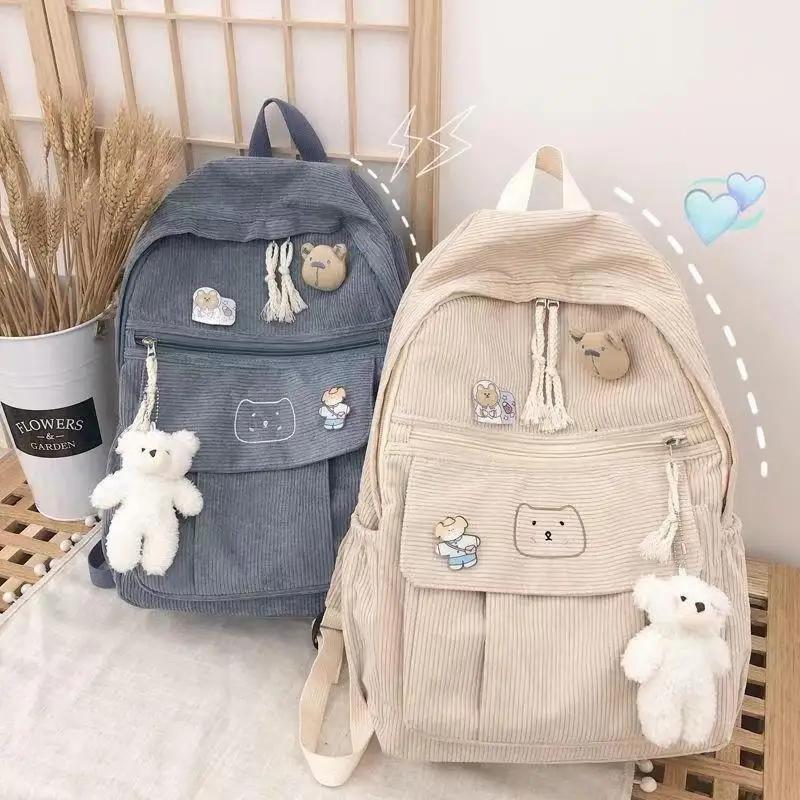 Kawaii Cat Soft Zipper Corduroy Backpack – Limited Edition  |  Bags