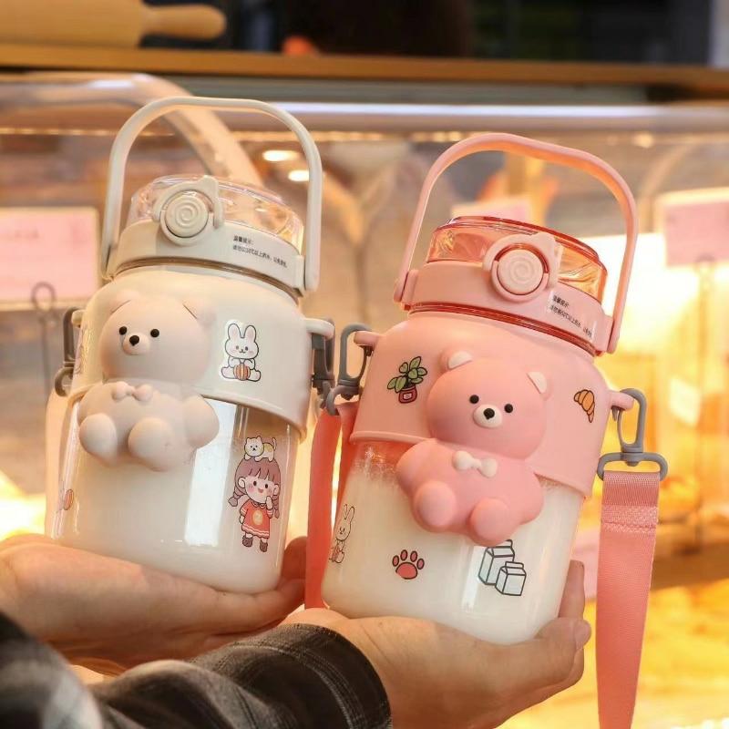 Kawaii Cute Jumbo Pastel Bear Straw Bottle (1000Ml)  |  Bottles