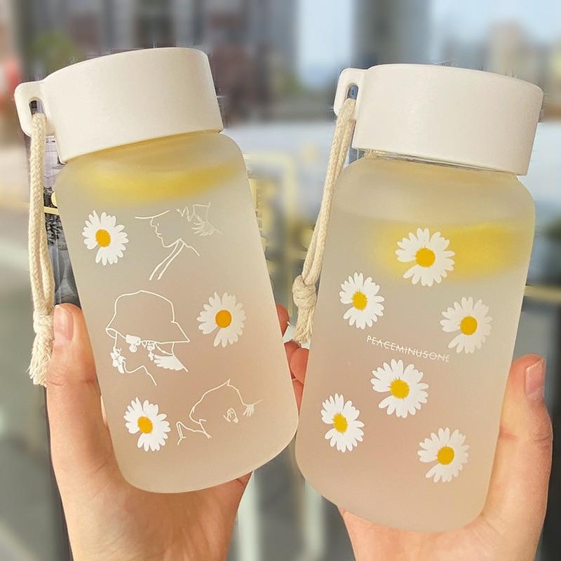 Kawaii Daisy Frosted Glass Bottle (500Ml)  |  Bottles