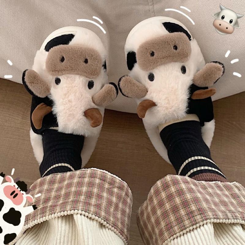 Kawaii Fluffy Cow Warm Cozy Slippers – Limited Edition  |  Slippers