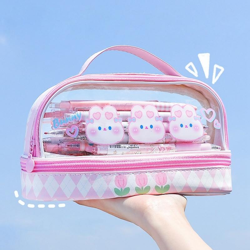 Kawaii Japanese Style Pastel Transparent Pencil Case  |  Pencil Cases