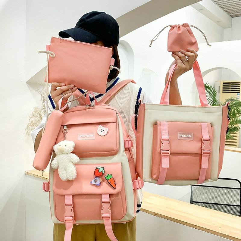 Kawaii Korea Canvas Harajuku Backpack Set (5Pcs)  |  Bags