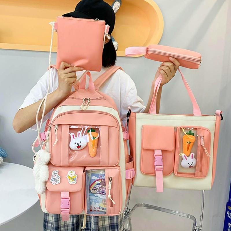 Kawaii Korea Style Canvas Zipper Backpack Set (4Pcs)  |  Bags