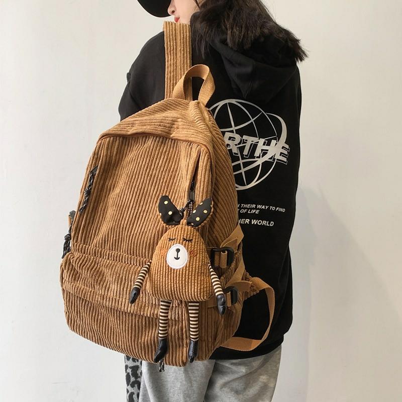 Kawaii Korean Style Corduroy College Backpack  |  Bags