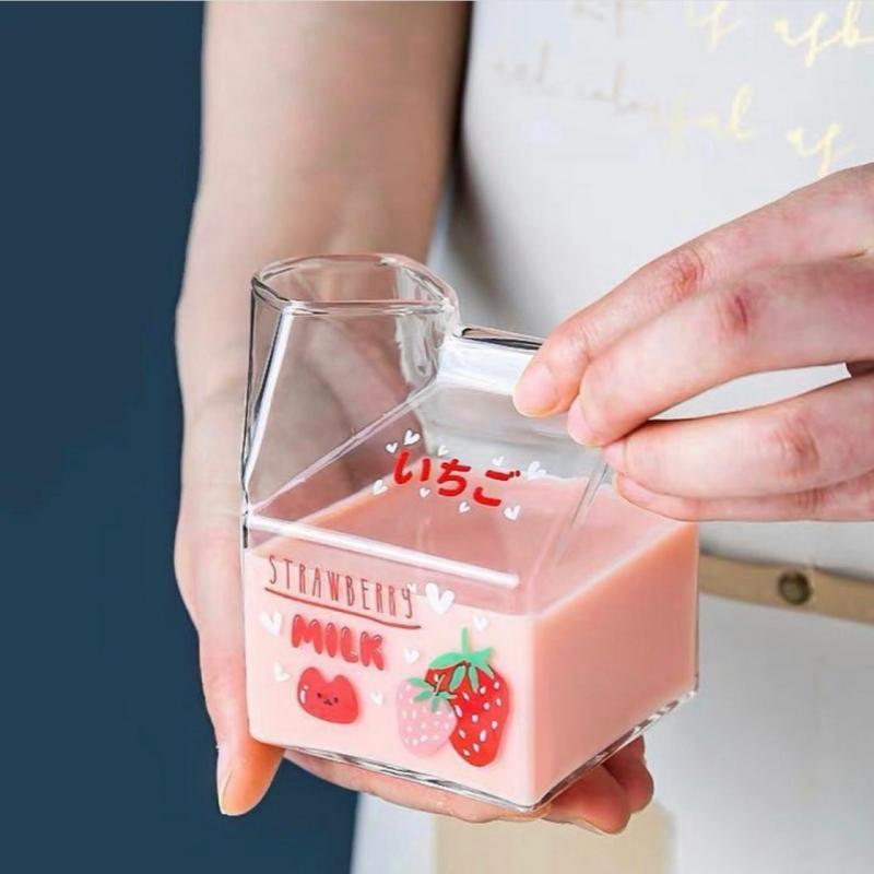 Kawaii Milk Square Glass Cup (380Ml) – Limited Edition  |  Bottles