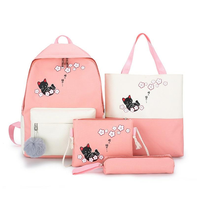 Kawaii Neko Sakura Cat Harajuku Backpack Set  |  Bags