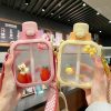 Kawaii Pastel Transparent Square Straw Bottle (700Ml)  |  Bottles