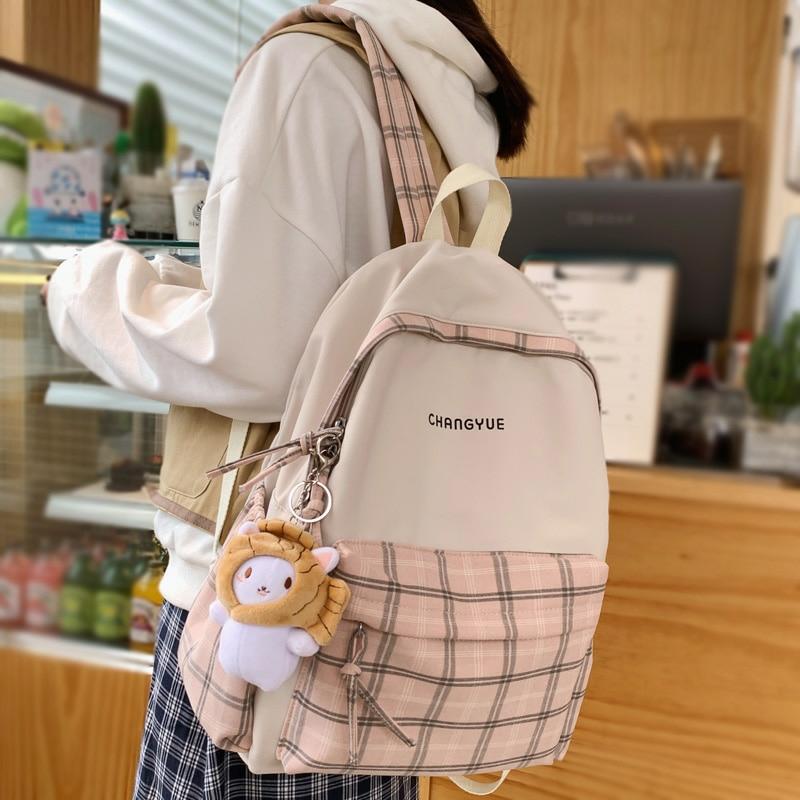 Kawaii Plaid Korea Style Canvas Backpack – Limited Edition  |  Bags