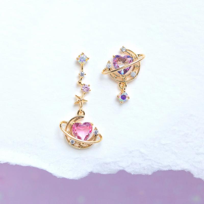 Kawaii Sparkling Heart Moon Earrings – Limited Edition  |  Earrings