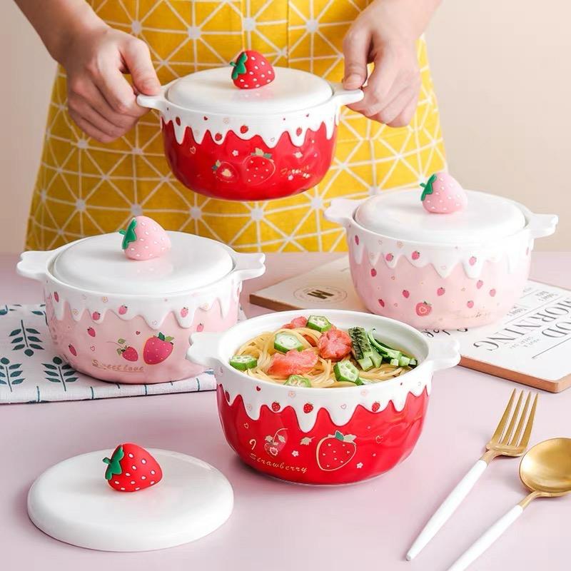 Kawaii Strawberry Ceramic Ramen Bowl – Special Edition  |  Bottles