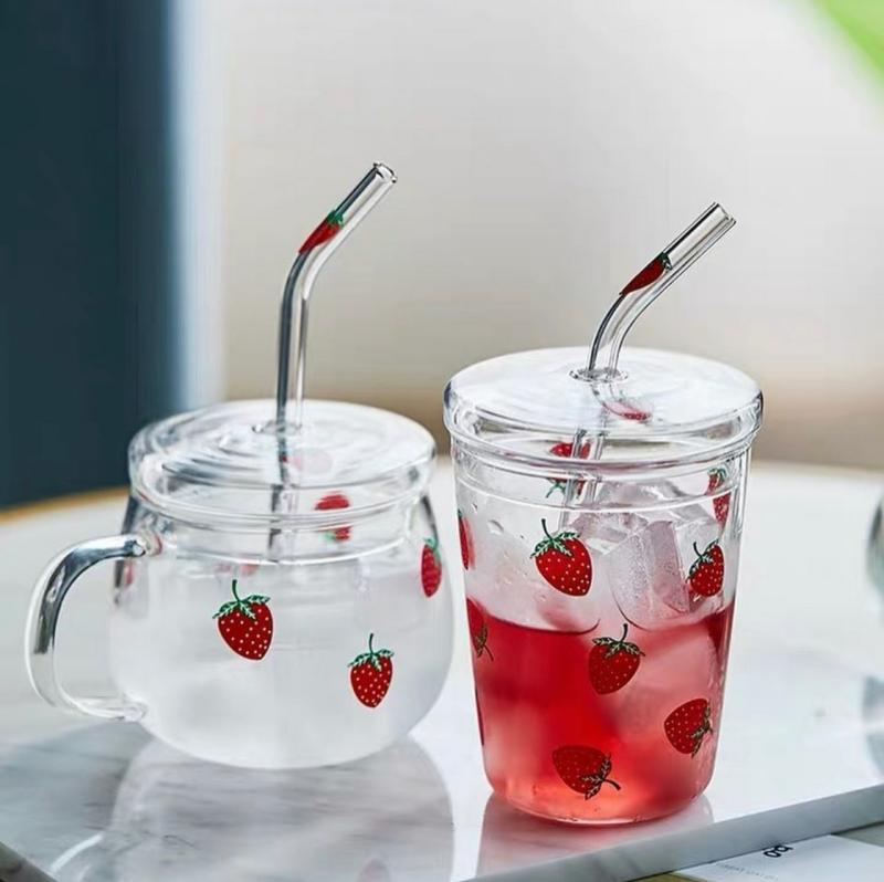 Kawaii Strawberry Glass Cup  |  Bottles