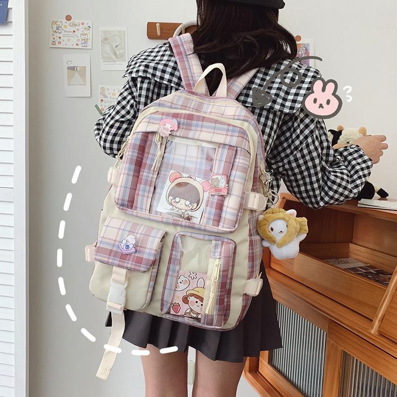 Kawaii Korea Style Canvas Plaid Backpack – Limited Edition  |  Bags